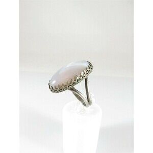 Vintage Gray Agate Sterling Silver Ring Polished Translucent Size 7.25